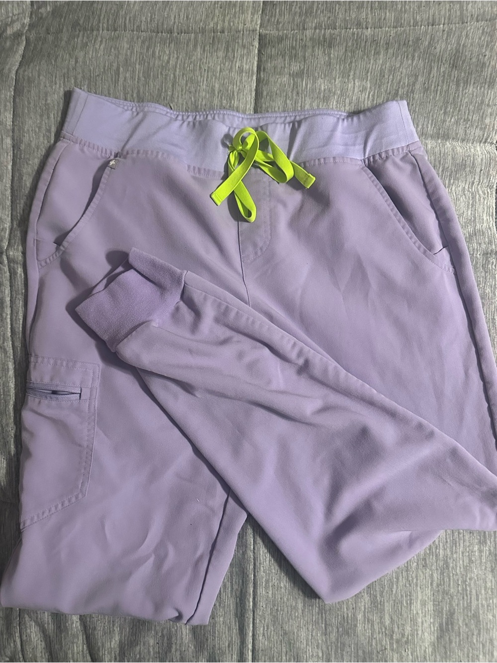 Figs Zamora Lilac Jogger Pants with Neon green Drawstring